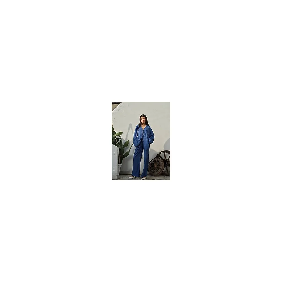 Bağlamalı Tesettür Pantolon Üst Pantolon Takım - Mavi - 40