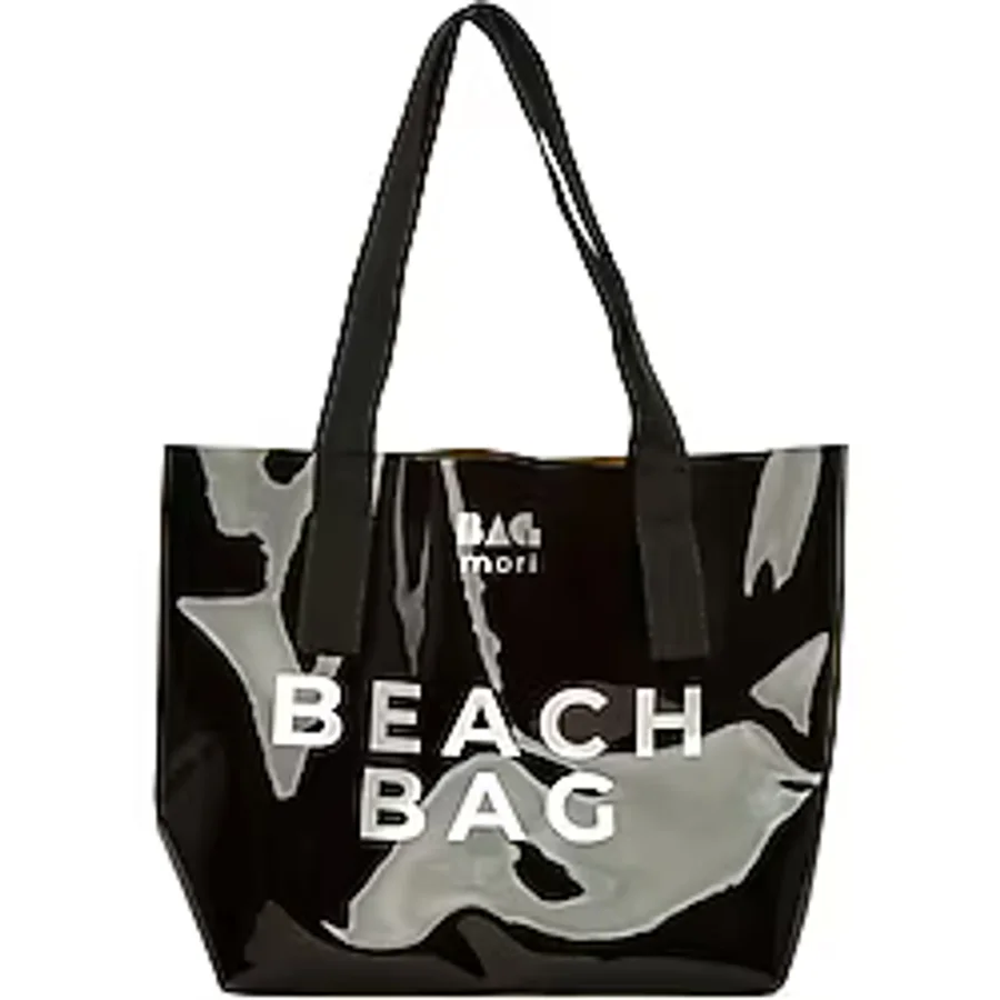 Bagmori Siyah Kadın Beach Bag Baskılı Şeffaf Plaj Çantası