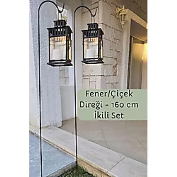 Bahçe Kazığı ve Direği Ikili Set 160 Cm, Siyah, Fener ve Saksı Askısı - Standart