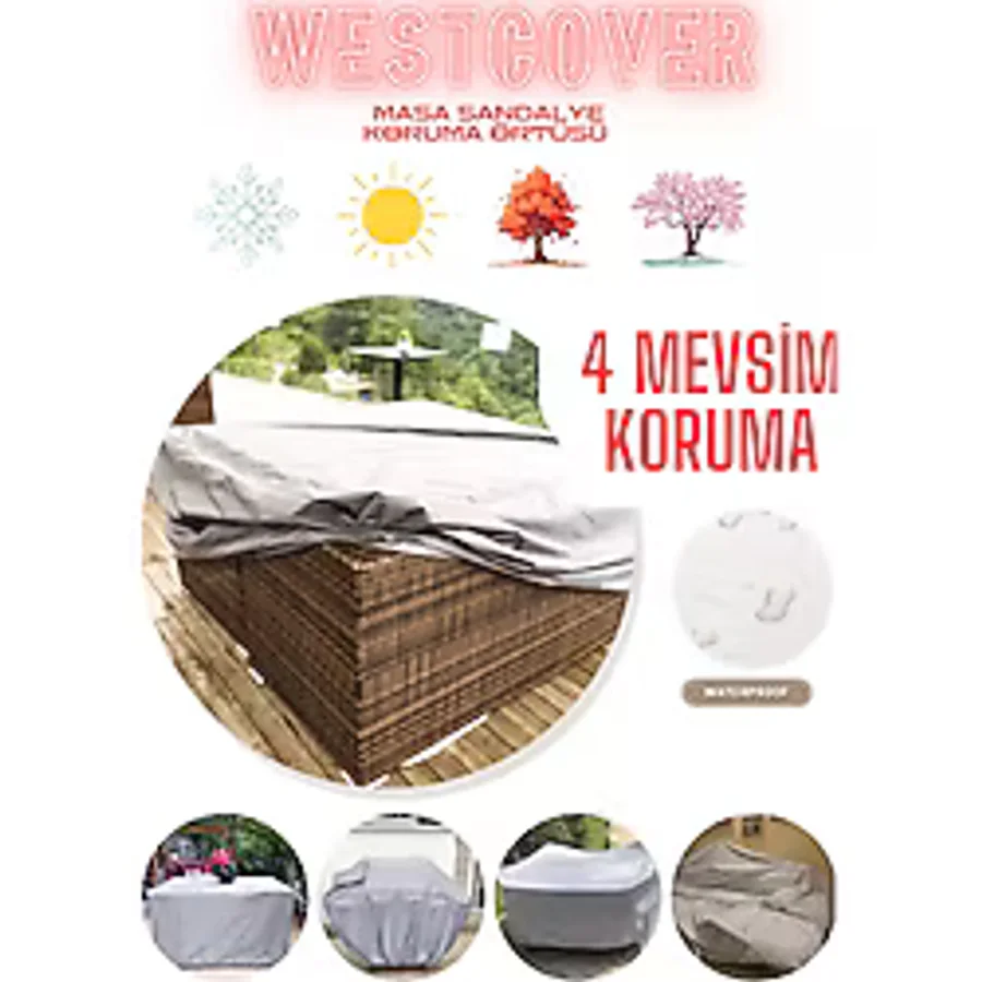 Bahçe Mobilyası Koruma Örtüsü Brandası Premium Kalite 160x100cm Gri Gri