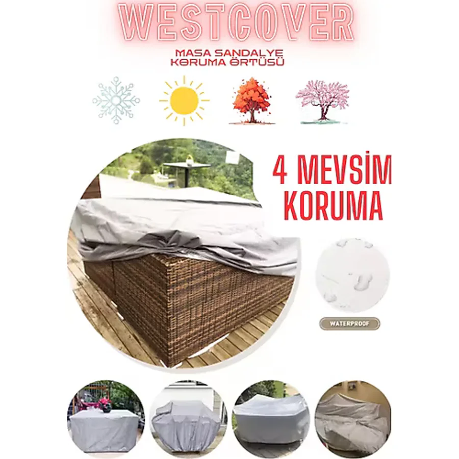 Bahçe Mobilyası Koruma Örtüsü Brandası Premium Kalite 160x160cm Gri Gri