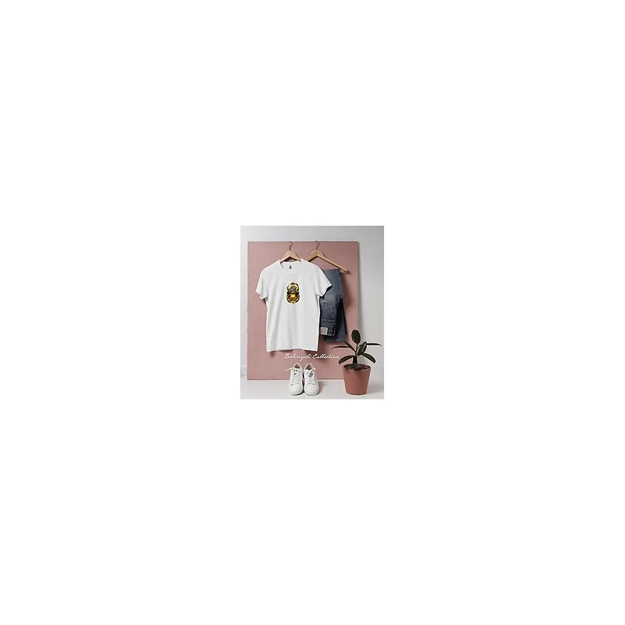 Bahriyeli Collection Oversize Gold Dalgıç Dalış Başlığı Tasarımlı Unisex T-Shirt - XL - Beyaz