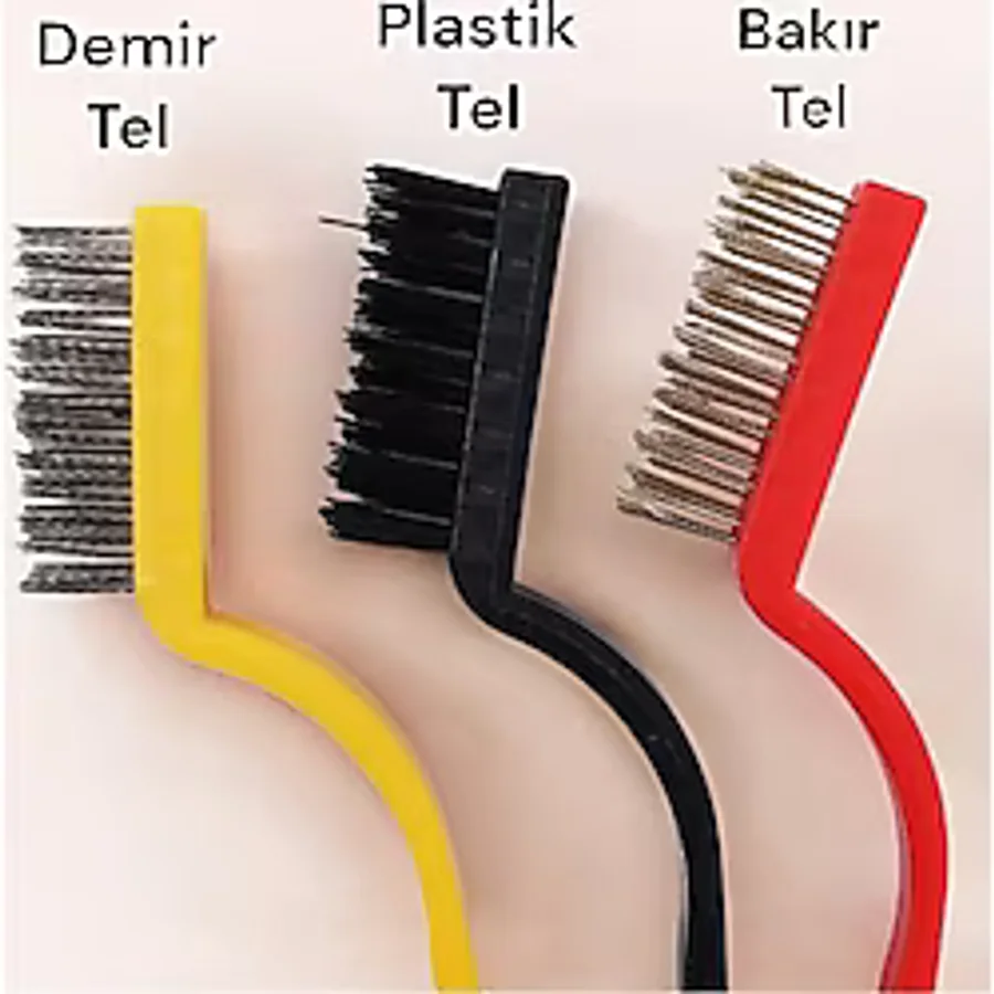 Bakır Demir Ve Sert Plastik 3 Parça Tel Fırça Detaylı Temizlik Seti