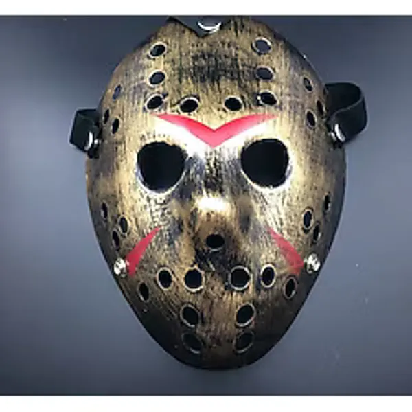 Bakır Renk Kırmızı Çizgili Tam Yüz Hokey Jason Maskesi Hannibal Maskesi