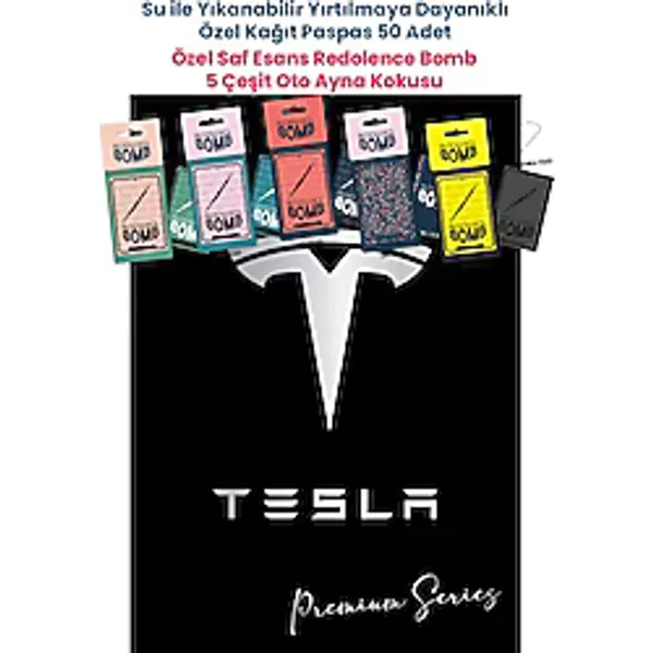 Balkan Ambalaj Suya Dayanıklı Oto Logolu Oto Paspas Kağıdı Siyah 50 Adet - 35X50CM 5 Çeşit Ayna Kokusu - Tesla - Siyah - Gümüş