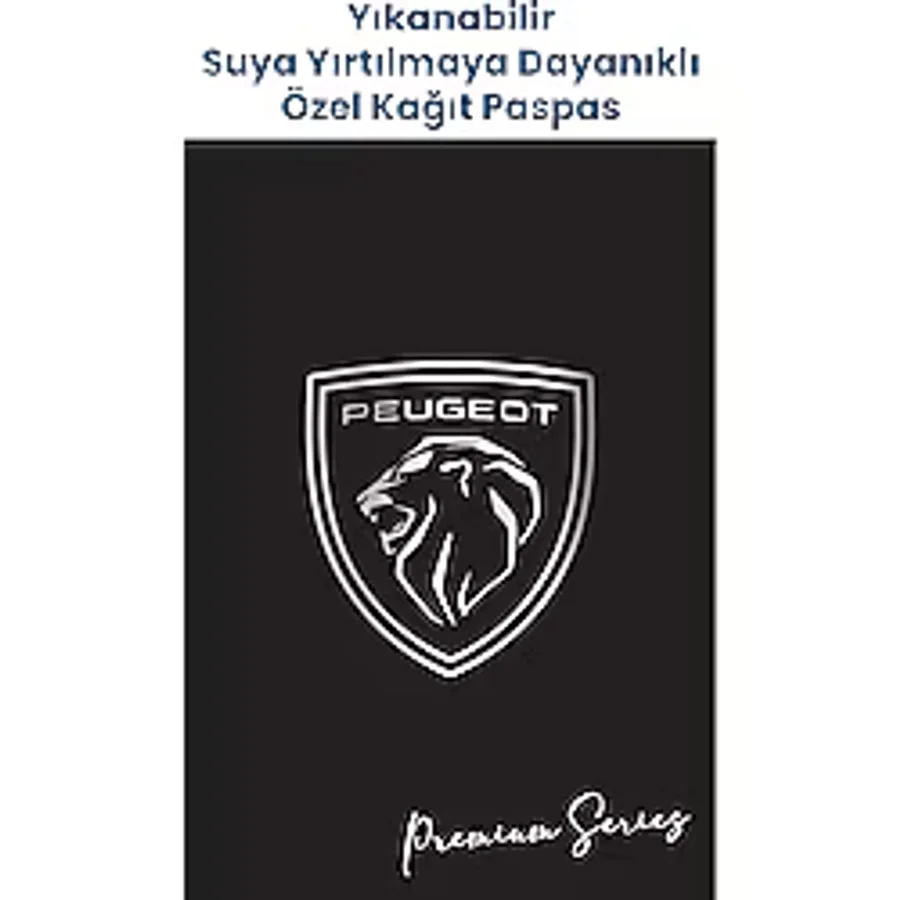 BALKAN AMBALAJ Suya Dayanıklı Yıkanabilir Peugeot Oto Paspas Kağıdı Siyah Gümüş Baskı 50 Adet - 35x50cm - Kalın