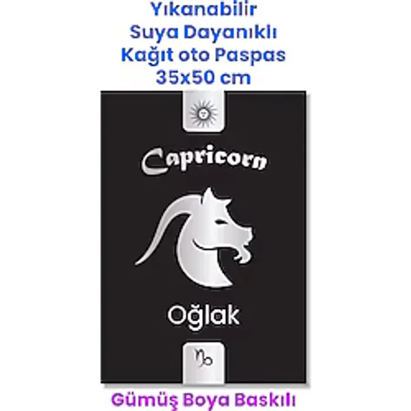 Balkan Ambalaj Suya Dayanıklı Yıkanır Oğlak Burcu Oto Paspas Kağıdı Siyah Gümüş Baskı Kağıt Paspas 50 Adet 35X50CM