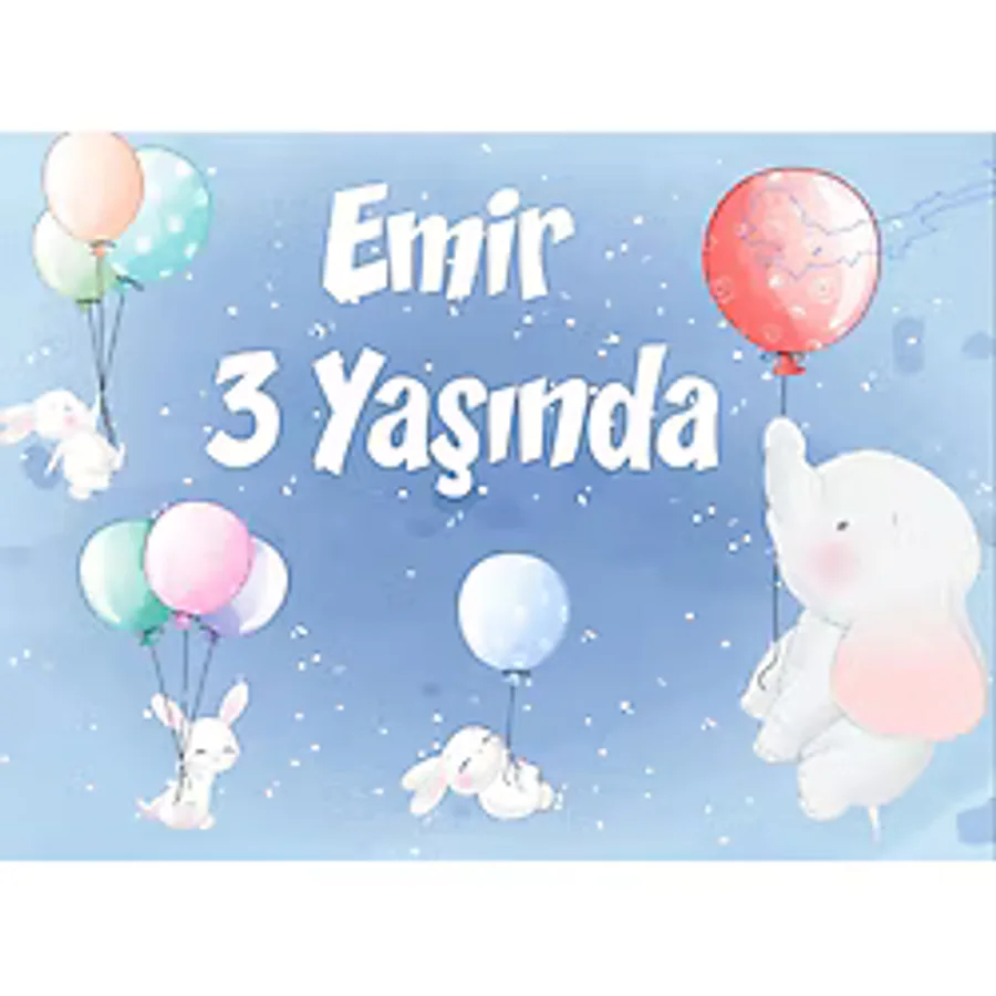 Balon ve Filler Doğum Günü Afişi - 100x150 Cm