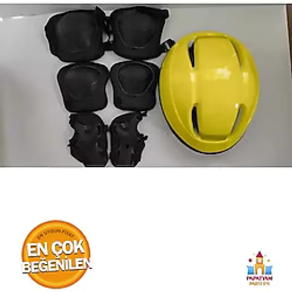 Bambapaw Çocuk Paten Koruyucu Set Sarı Kask Siyah Dizlik - Güvenli Ve Şık Kaykay Aksesuarları