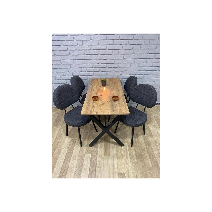 Bambeds Mobilya Masa Takımı, Yemek Masası, Mutfak Masası, Balkon Masası - 70X110 Çam 4 Sandalye Koyu Gri - Atlantik Çam