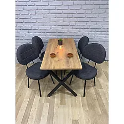 Bambeds Mobilya Masa Takımı, Yemek Masası, Mutfak Masası, Balkon Masası - 70X110 Çam 4 Sandalye Koyu Gri - Atlantik Çam