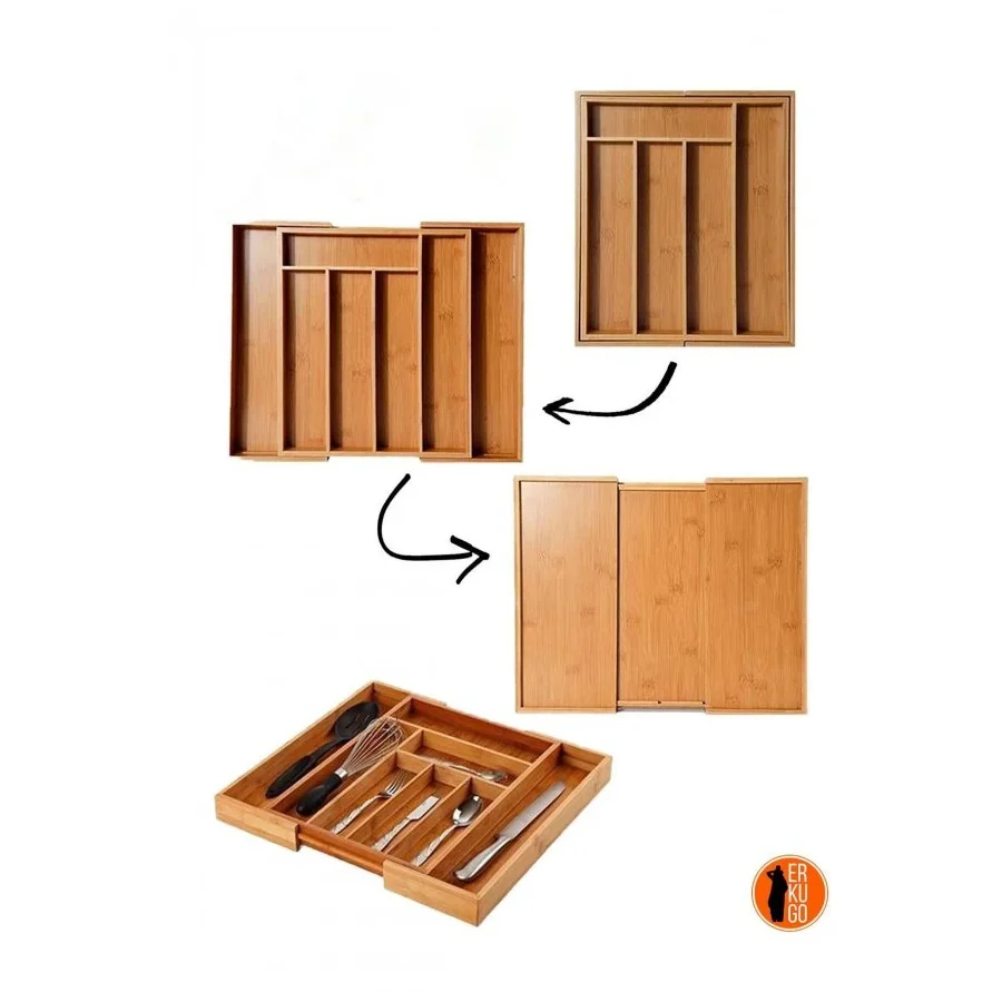 Bambu Ayarlanabilir Çekmece İçi Ölçü Ayarlı Kaşıklık 5-7 Bölmeli, Organizer