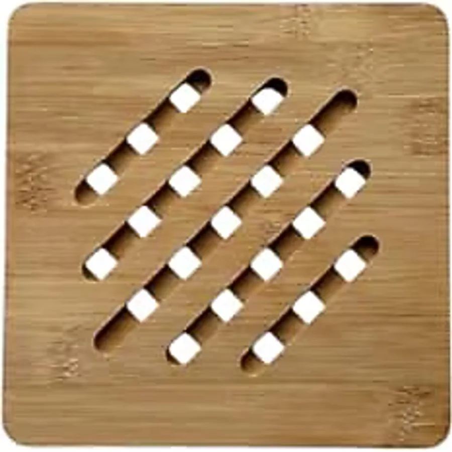 Bambu Nihale, Kare Şekilli, Çizgili Tasarım, Ahşap Malzeme, Tencere Tava Altlığı, 17 cm, Nemli Bezle Silinebilir