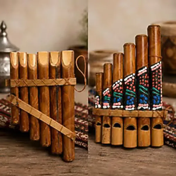 Bambu Pan Flüt 6'lı 15x8 cm Otantik Dekoratif Duvar Süsü El Yapımı Müzik Aleti