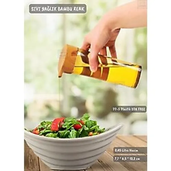 Bambu Renk Sıvı Yağdanlık Plastik Yağ Şişesi Dokunmatik Yağlık 0,45 Litre BPA FREE