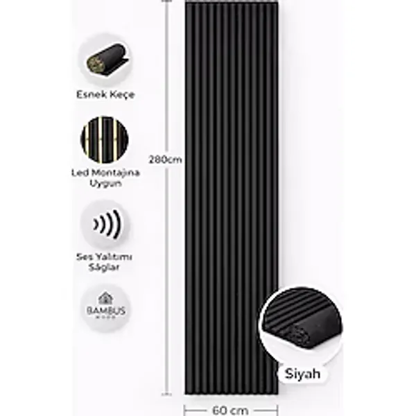 Bambus Dekoratif Çıtalı MDF Akustik Duvar Paneli Akustik Ahşap Duvar Kaplama Paneli 60x280 cm