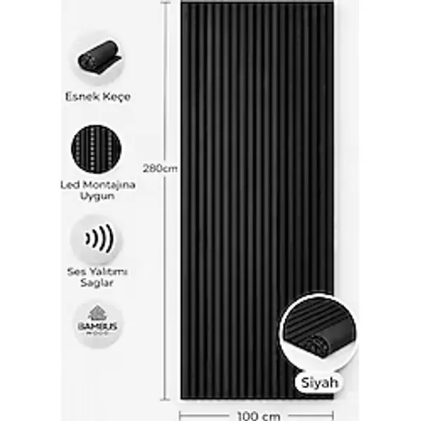 Bambus Home Dekoratif Çıtalı Mdf Akustik Duvar Paneli Akustik Ahşap Duvar Kaplama Paneli 100X280 cm Siyah