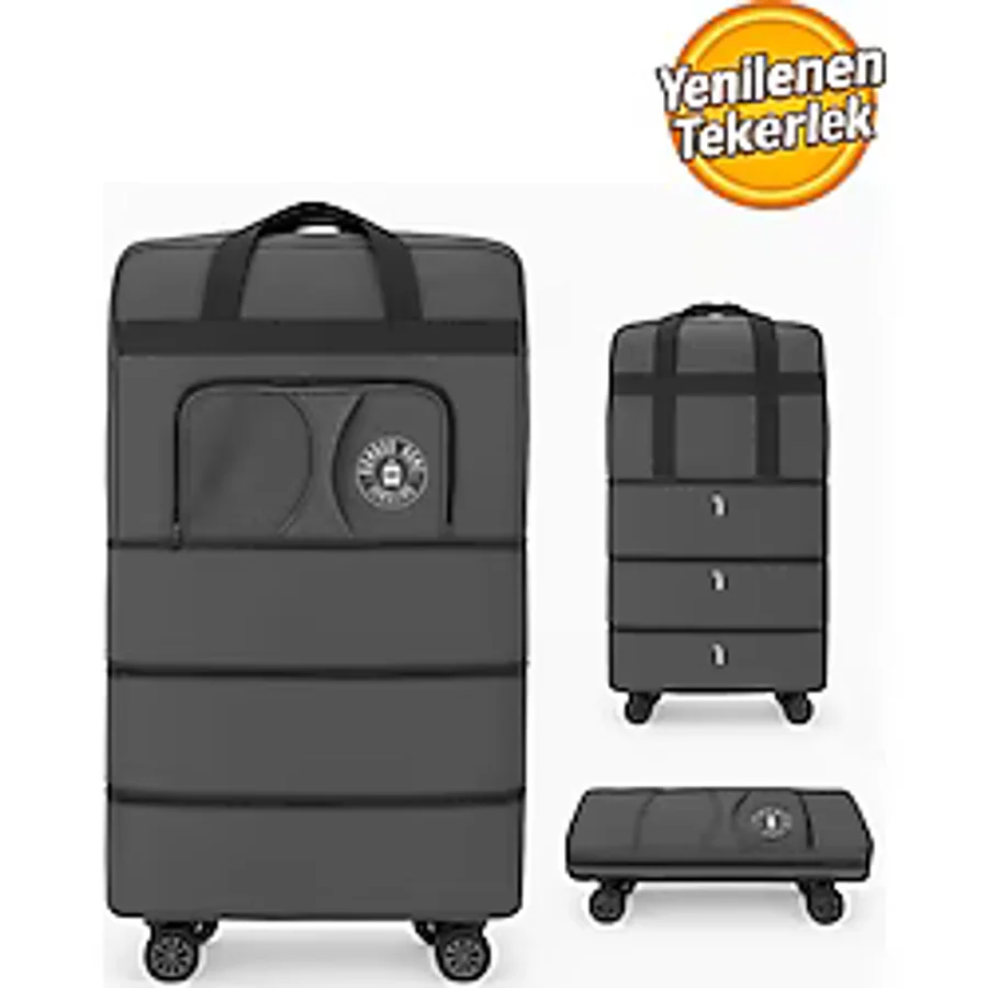Bambus Home Premium Genişleyebilir 3 Körüklü Fermuarlı Tekerlekli El Valizi-Dev Boy Çanta - Premium Gri