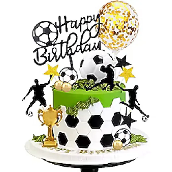 BANBALLON 28 ADET Futbol Kek Süsü Futbol Topu Oyuncu Pasta Süslemeleri Futbol Doğum Günü Partisi Spor Parti Malzemeleri için