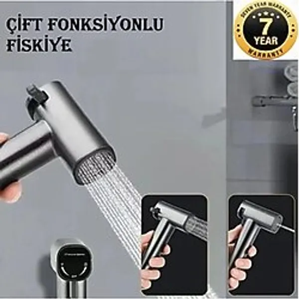 Banyo Bide Basınçlı Püskürtücü Çift Fonksiyonlu Fiskiye Başlığı Antrasit 7 Yıl Garantili İthal