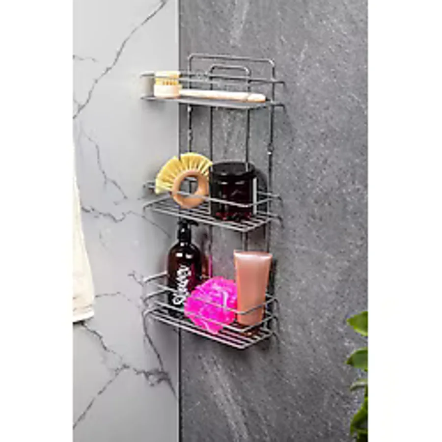 Banyo Rafı 3 Katlı Lamalı Şampuanlık Hem Vidalı Hem Yapışkan Stickerlı Krom Krom