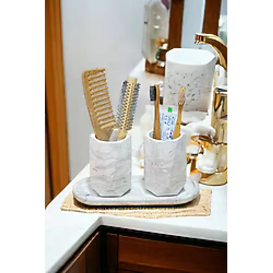Banyo Seti Tepsili Diş Fırçalık, Diş Macunluk, Makyaj Organizeri,Banyo Takımı