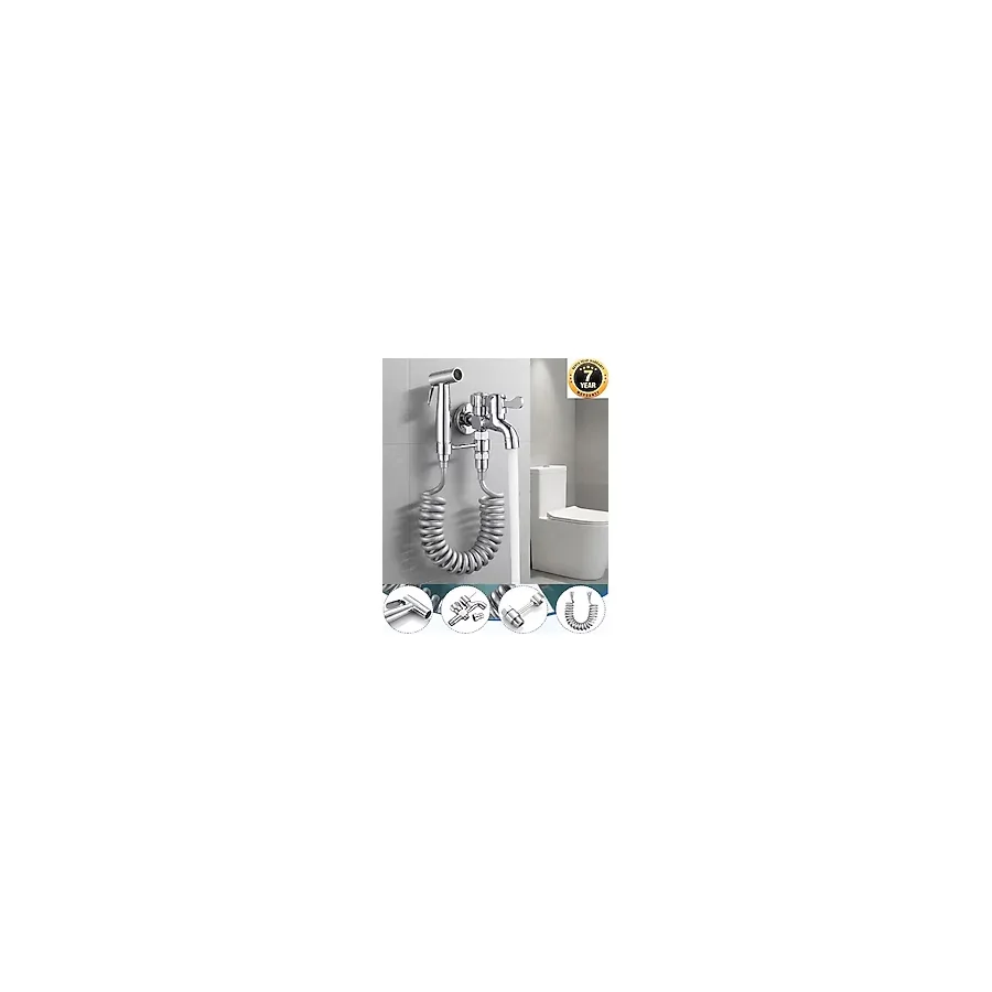 Banyo Tuvalet Taharet Musluğu Spiralli Bide Ve Hortum Başlığı 7 Yıl Garanti Krom İthal