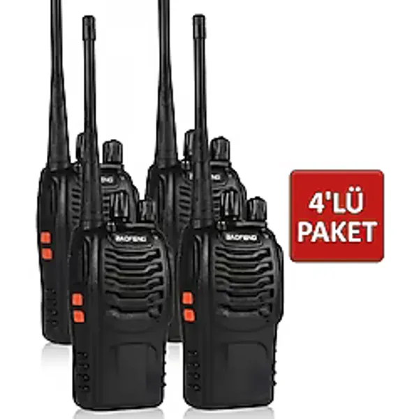 Baofeng BF-88E PMR 5W Çift Bantlı, 16 Kanal, Flaş Işıklı, Acil Durum Alarmı, Programlanabilir, Arama Kurtarma/Güvenlik/Haberleşme El Telsizi (4 Adet) (Kulaklık Dahil)