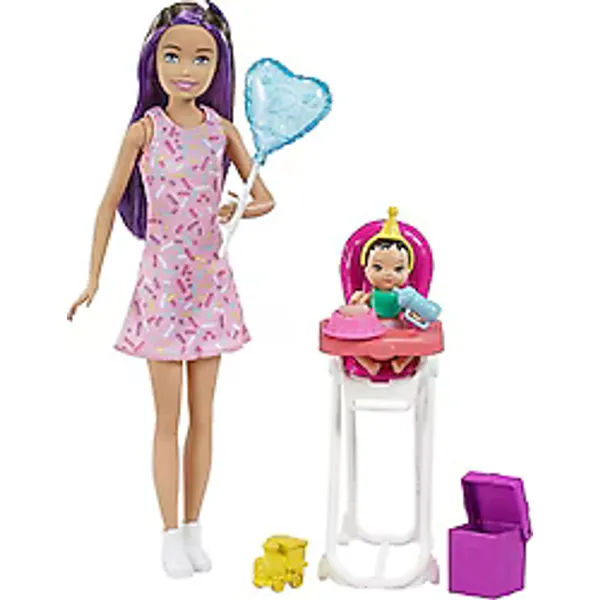 Barbie Bebek Bakıcılığı Oyun Seti Parti Temalı Kumral GRP40