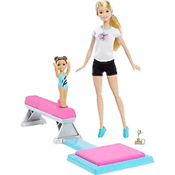 Barbie Jimnastik Oyun Seti , Denge Tahtasi ve iki Bebek DMC37