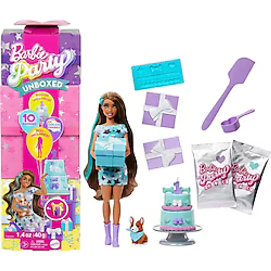 Barbie Parti Paketi Minik Dostumun Doğum Günü Serisi Mavi Elbiseli Bebek JFG72