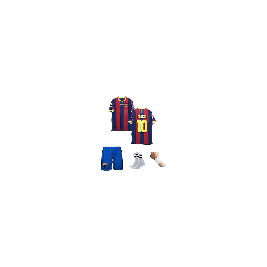 Barcelon'a Messi 2011 London Retro Futbol Çocuk Forması 4'lü Set Çorap+Bileklik Hediyeli - 11 - 12 Yaş - Bordo-Mavi