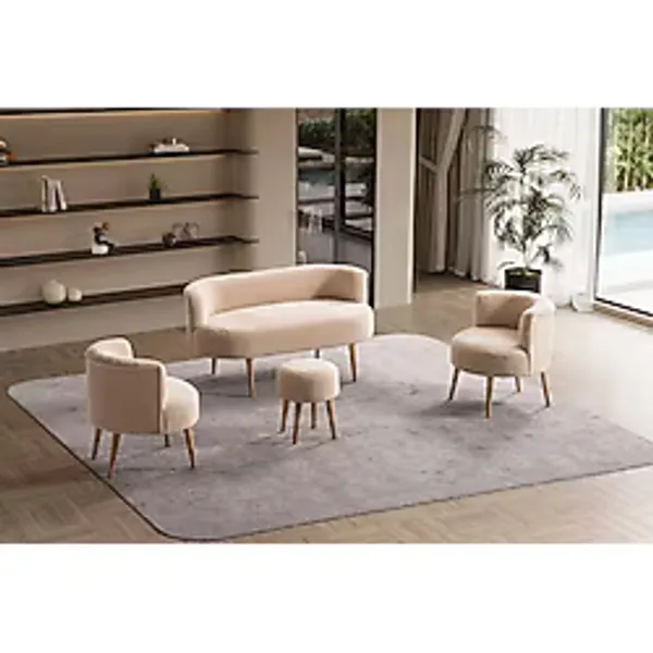 Barella Home Living Panda Çay Seti Koltuk Takımı,Berjer Ve Puf (Ofis Balkon Cafe Bahçe Salon Mobilyası) (4) Lü Takım