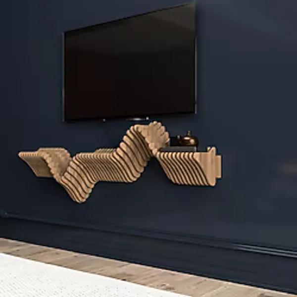 Barida Lumion Modern Duvar Rafı Tv Ünitesi,ahşap Raf Özel Tasarım,lüks Modern Dekorasyon - Teak - 18x42x140