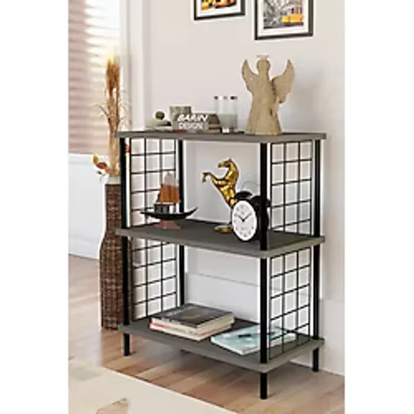 BARIN DESIGN 3 Katlı Çevir Kur Dekoratif Salon Rafı Tel Yan Panelli Açık Kitaplık, Biblo ve Aksesuar Düzenleyici