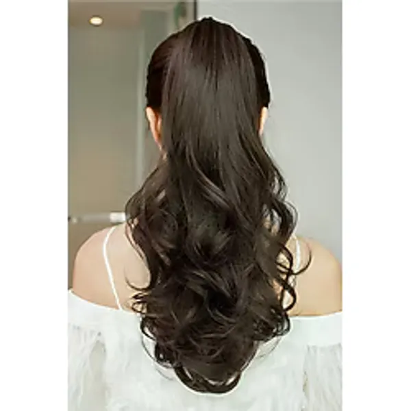 Barly Kahverengi Dalgalı Fiber Sentetik Isıya Dayanıklı Çıt Çıt At Kuyruğu Saç Postiş Takma Saç 60cm