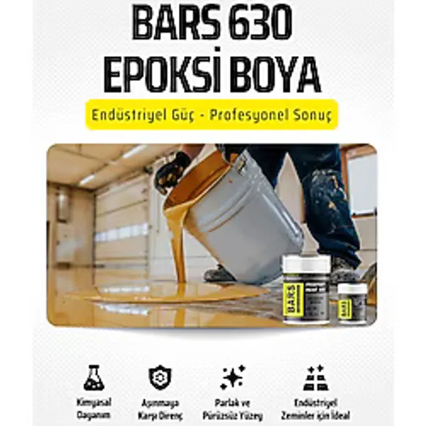 Bars 630 Epoksi Zemin ve Duvar Boyası - Solventsiz, Çift Bileşenli, Yüksek Dayanımlı Boya, İç Cephe İçin - 10 Kg - Ral: 7040 (Gri)