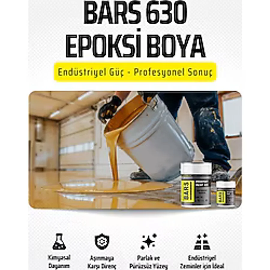 Bars 630 Epoksi Zemin ve Duvar Boyası - Solventsiz, Çift Bileşenli, Yüksek Dayanımlı Boya, İç Cephe İçin - 20 Kg - Ral: 7035 (Açık Gri)