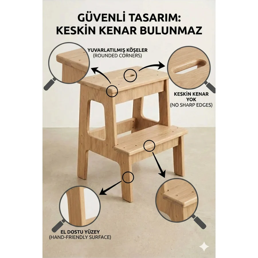 Basamaklı Mutfak Tabure Merdiven - Ahşap