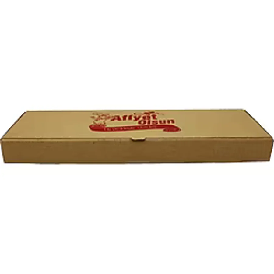 Baskılı E Dalga Dikdörtgen Kıymalı Peynirli Pide Kutusu Kraft Karton - 13.5X43X4 Cm. - 100 Adet