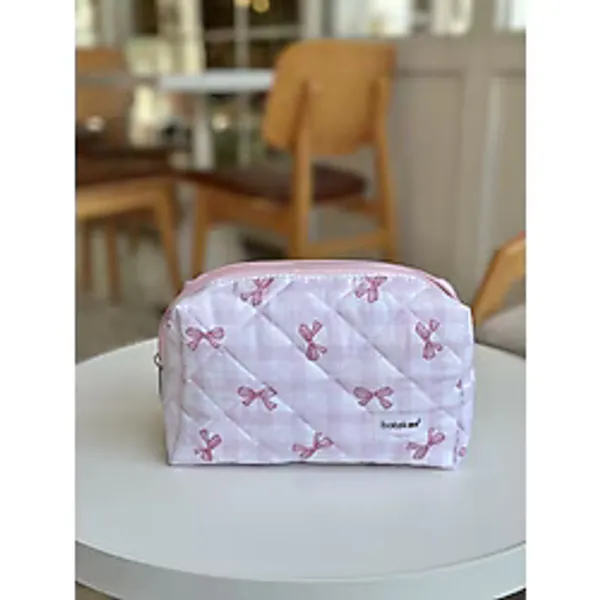 Batekso Pembe Pötikare Kurdele Desenli Makyaj Çantası - Büyük Boy