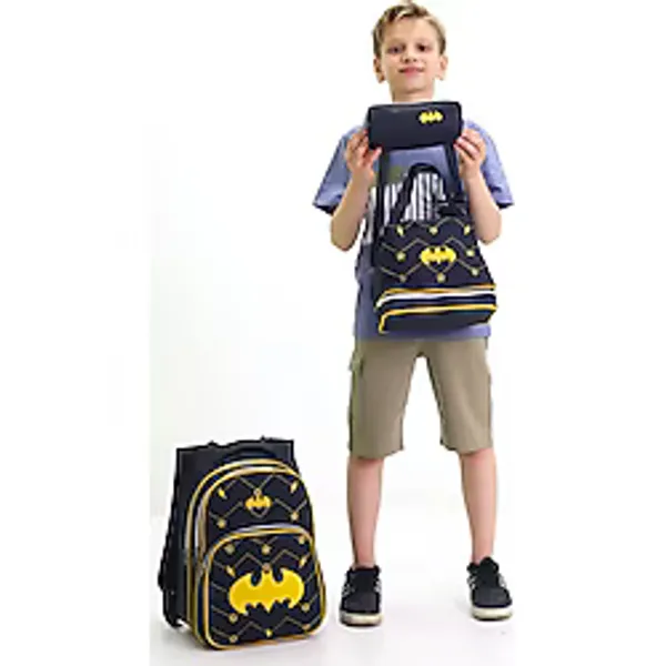 Batman Temalı Erkek Çocuk 3 Lü Okul Çanta Seti Süper Kahraman Sırt Çantası Beslenme Çantası Kalemlik Siyah