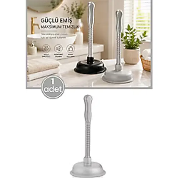 Battal Vantuz Pompa Gri, Mutfak Banyo Lavabo Küvet Wc Tuvalet Gider Açıcı Büyük El Pompası 16X33cm