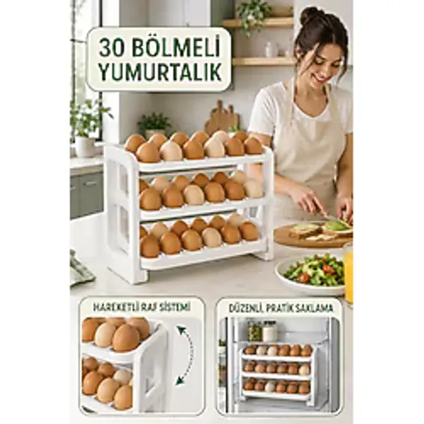 Bauer Tools 30 Bölmeli Yumurta Kutusu 3 Katlı Yumurtalık Buzdolabı Organizeri Saklama Kabı G-771 - 1 Adet