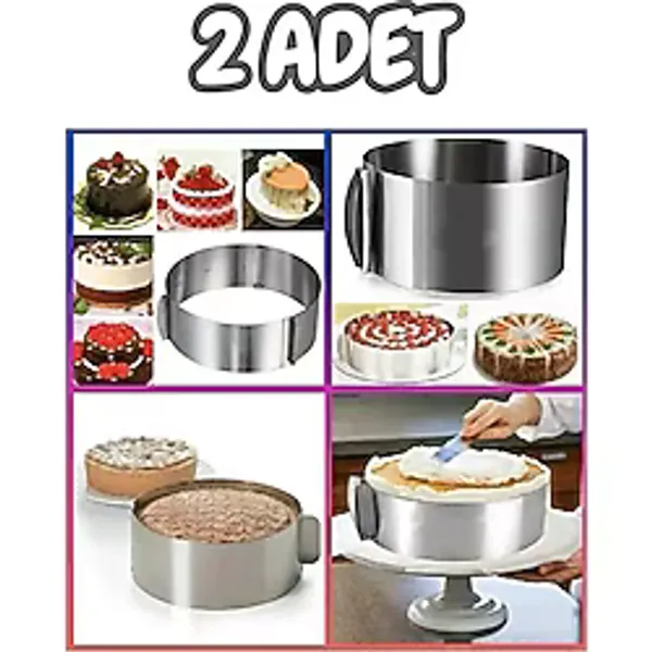 Bayev 2 Adet Yuvarlak Ayarlanabilir Pasta Kek Pandispanya Kalıbı Ayarlı Çember Pastacı Pasta Malzemeleri