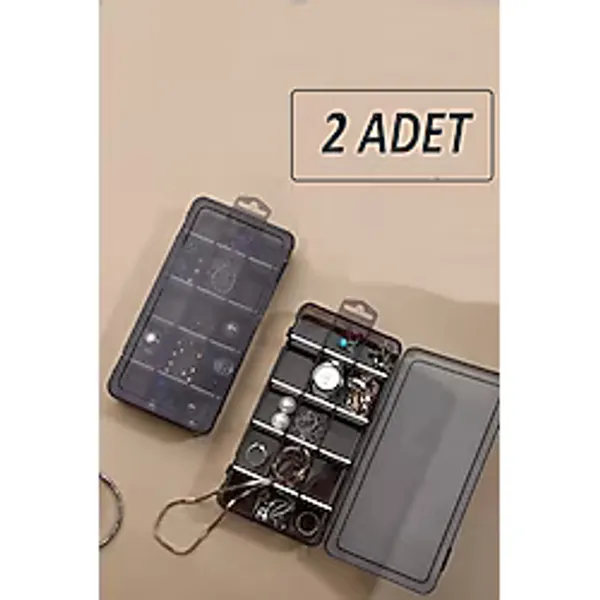 Bayev 2'li Füme Ayarlanabilir Bölmeli Düzenleyici Takı Kolye Boncuk Ilaç Küpe Yüzük Kutusu Organizer