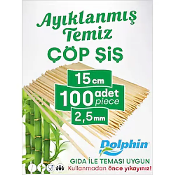 Bayrak Kürdan Çöp Şiş 15 Cm, 100 Adet, 2,5 Mm - Adana, Urfa, Et, Tavuk, Sebze Şiş Kebap Yemekler İçin Bambu Şiş