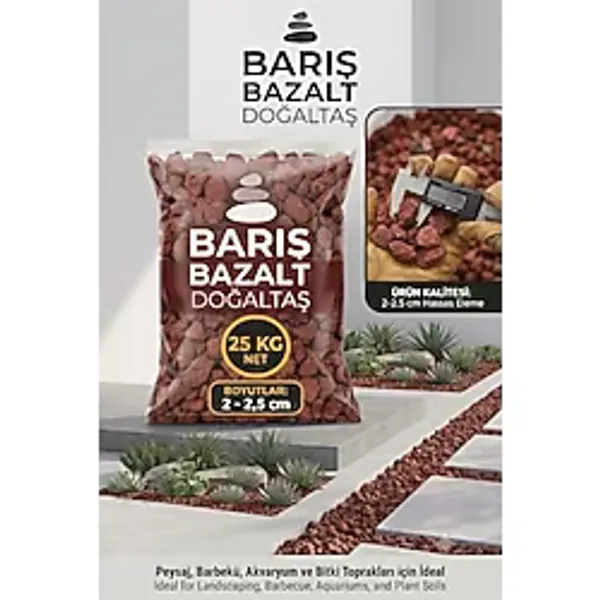 Bazalt Doğal Volkanik Taş Kırığı - Lav Taşı 2-2,5 cm - 25 Kg, Bahçe ve Peyzaj, Akvaryum Uyumlu, Teraryum Taşı, Dekoratif Kırmızı Taş, Saksı Toprağı İçin