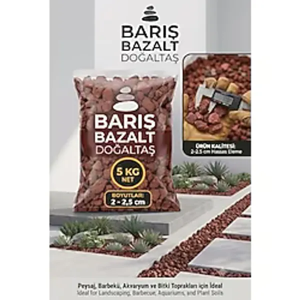 Bazalt Doğal Volkanik Taş Kırığı - Lav Taşı 2-2,5 cm - 5 Kg, Bahçe ve Peyzaj, Akvaryum Uyumlu, Teraryum Taşı, Dekoratif Kırmızı Taş, Saksı Toprağı İçin
