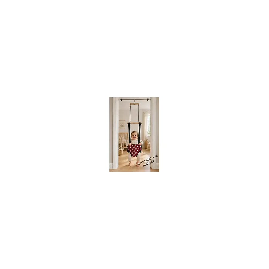 BBS Bordo Yıldız Desenli Bebek Zıpzıp - Yaylı Hoppala ve Gelişim Salıncağı Çelik Dübel ve İp Tam Set